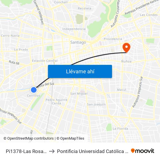 Pi1378-Las Rosas / Esq. Bremen to Pontificia Universidad Católica De Chile (Campus Oriente) map