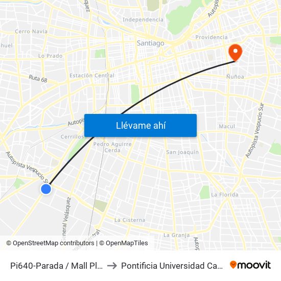 Pi640-Parada / Mall Plaza Oeste - Camino Lonquén to Pontificia Universidad Católica De Chile (Campus Oriente) map