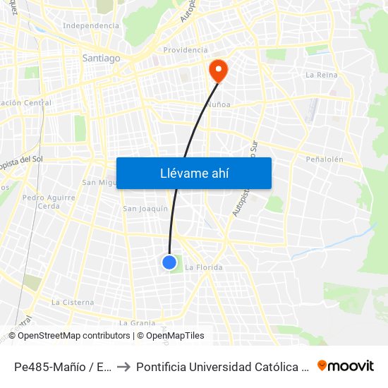Pe485-Mañío / Esq. Proyectada to Pontificia Universidad Católica De Chile (Campus Oriente) map