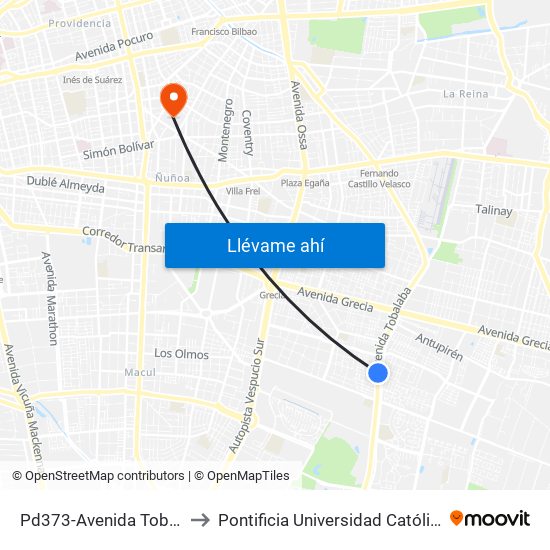 Pd373-Avenida Tobalaba / Esq. Las Viñas to Pontificia Universidad Católica De Chile (Campus Oriente) map