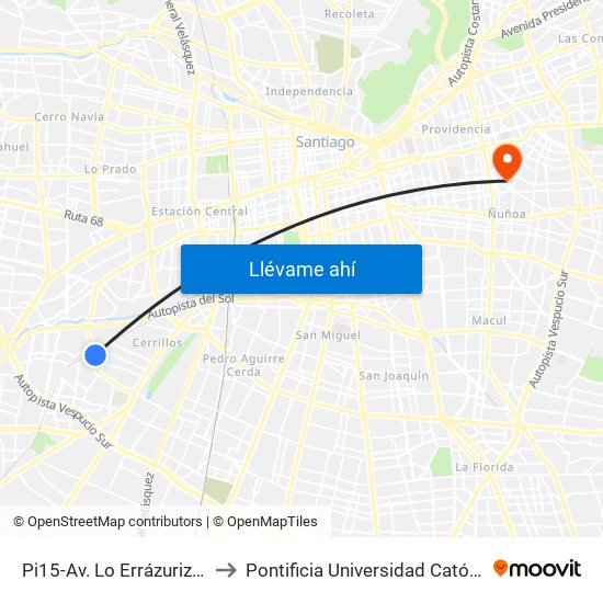 Pi15-Av. Lo Errázuriz / Esq. Avenida Cerrillos to Pontificia Universidad Católica De Chile (Campus Oriente) map