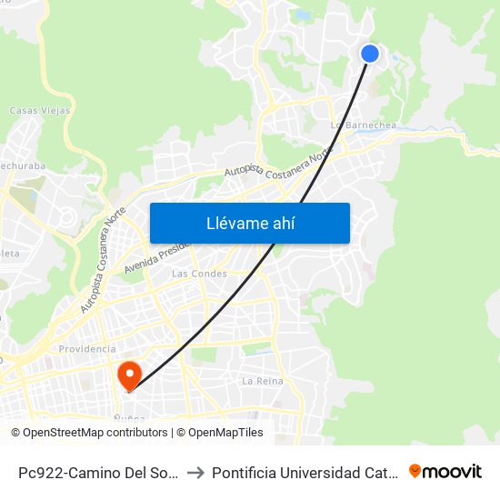 Pc922-Camino Del Sol / Esq. Camino Del Yunque to Pontificia Universidad Católica De Chile (Campus Oriente) map