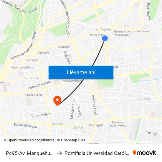 Pc95-Av. Manquehue Sur / Esq. El Director to Pontificia Universidad Católica De Chile (Campus Oriente) map