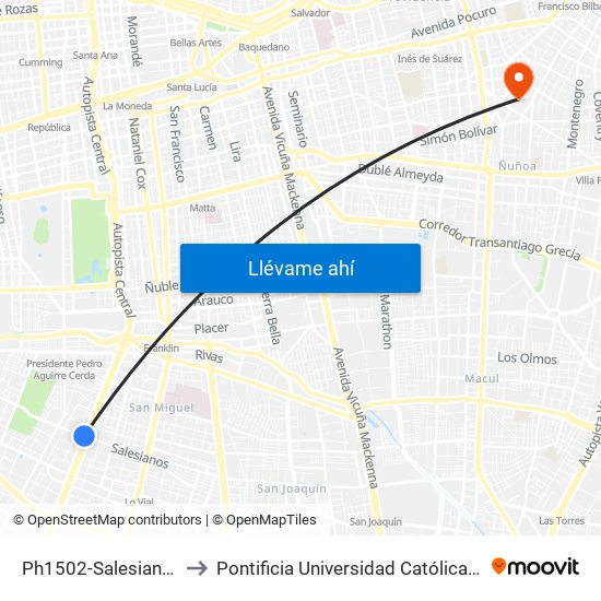 Ph1502-Salesianos / Esq. Romeo to Pontificia Universidad Católica De Chile (Campus Oriente) map