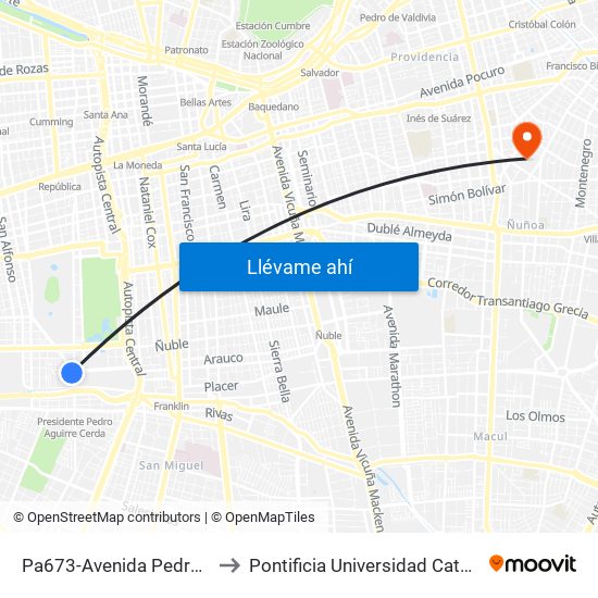 Pa673-Avenida Pedro Montt / Esq. Club Hípico to Pontificia Universidad Católica De Chile (Campus Oriente) map