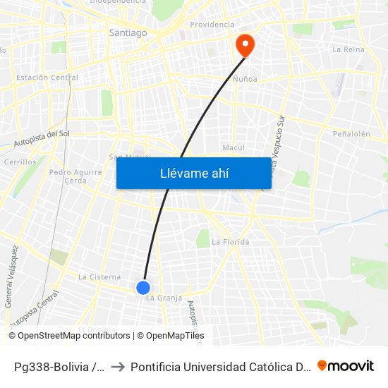 Pg338-Bolivia / Esq. Ayacara to Pontificia Universidad Católica De Chile (Campus Oriente) map