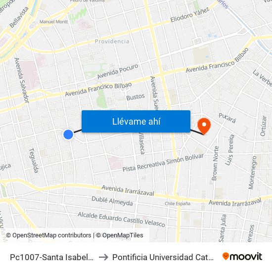 Pc1007-Santa Isabel / Esq. Av. J. Miguel Claro to Pontificia Universidad Católica De Chile (Campus Oriente) map