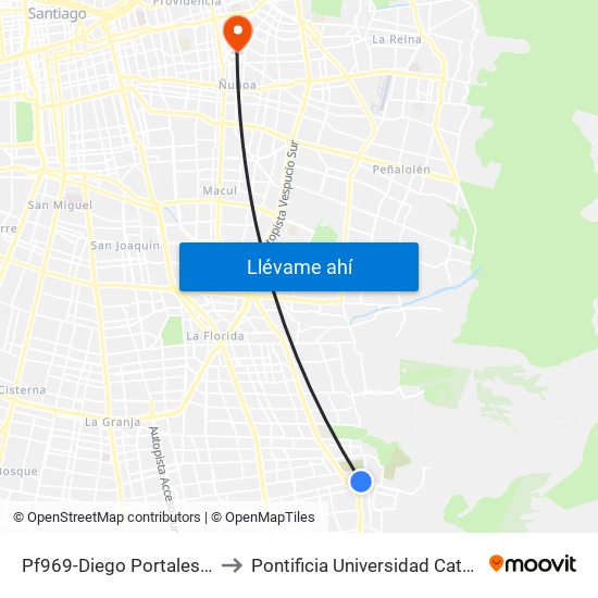 Pf969-Diego Portales / Esq. Avenida Las Torres to Pontificia Universidad Católica De Chile (Campus Oriente) map