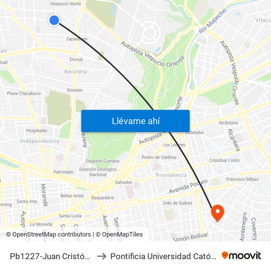 Pb1227-Juan Cristóbal / Esq. Av. Zapadores to Pontificia Universidad Católica De Chile (Campus Oriente) map