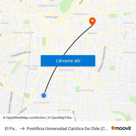 El Parrón to Pontificia Universidad Católica De Chile (Campus Oriente) map