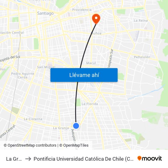 La Granja to Pontificia Universidad Católica De Chile (Campus Oriente) map