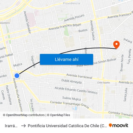 Irarrázaval to Pontificia Universidad Católica De Chile (Campus Oriente) map
