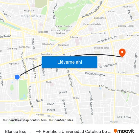 Blanco Esq. Club Hípico to Pontificia Universidad Católica De Chile (Campus Oriente) map