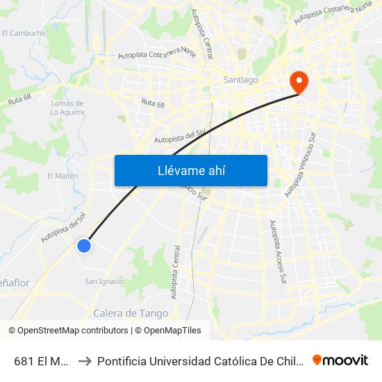 681 El Manzano to Pontificia Universidad Católica De Chile (Campus Oriente) map
