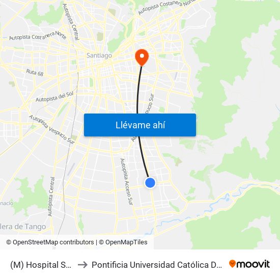 (M) Hospital Sótero Del Río to Pontificia Universidad Católica De Chile (Campus Oriente) map