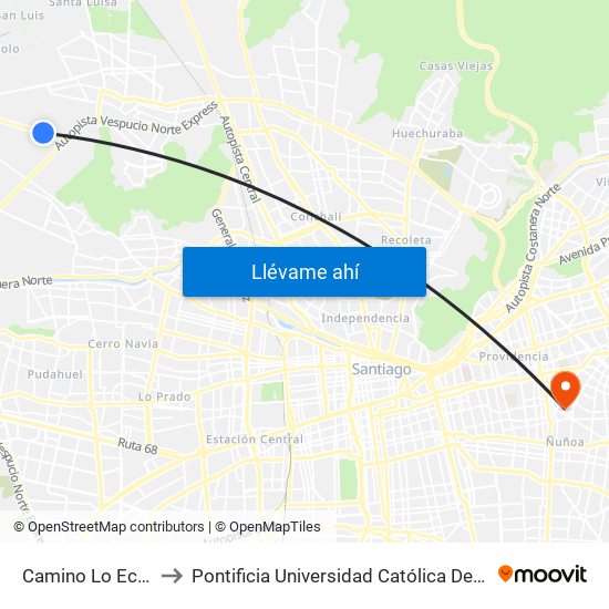 Camino Lo Echevers, 311 to Pontificia Universidad Católica De Chile (Campus Oriente) map