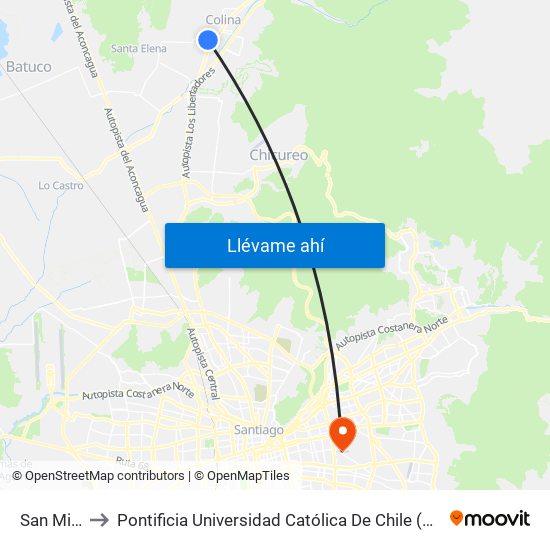 San Miguel to Pontificia Universidad Católica De Chile (Campus Oriente) map