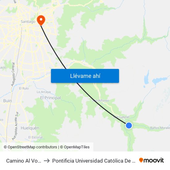 Camino Al Volcán, 6358 to Pontificia Universidad Católica De Chile (Campus Oriente) map