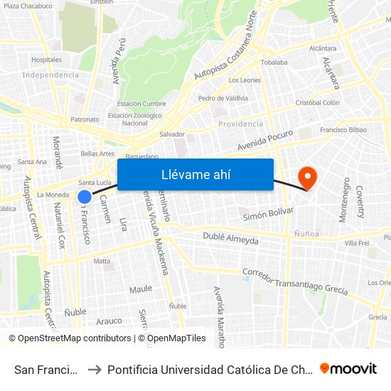 San Francisco, 207 to Pontificia Universidad Católica De Chile (Campus Oriente) map
