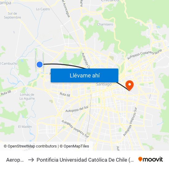 Aeropuerto to Pontificia Universidad Católica De Chile (Campus Oriente) map