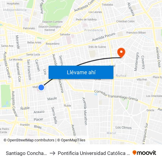 Santiago Concha Esq. Amazonas to Pontificia Universidad Católica De Chile (Campus Oriente) map