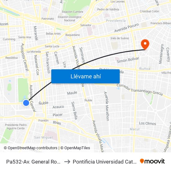 Pa532-Av. General Rondizzoni / Esq. Luis Cousiño to Pontificia Universidad Católica De Chile (Campus Oriente) map