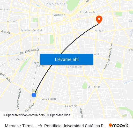 Mersan / Terminal Pesquero to Pontificia Universidad Católica De Chile (Campus Oriente) map