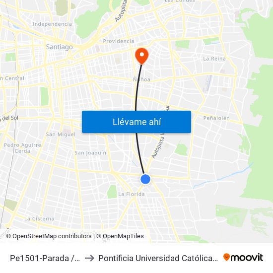 Pe1501-Parada / Lider (M) Macul to Pontificia Universidad Católica De Chile (Campus Oriente) map