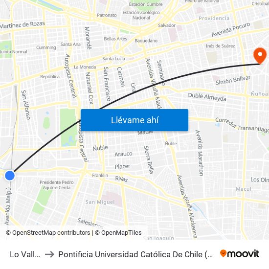 Lo Valledor to Pontificia Universidad Católica De Chile (Campus Oriente) map