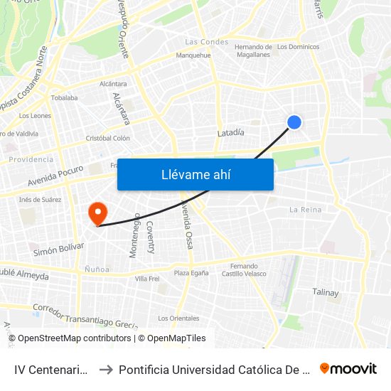 IV Centenario / Fleming to Pontificia Universidad Católica De Chile (Campus Oriente) map