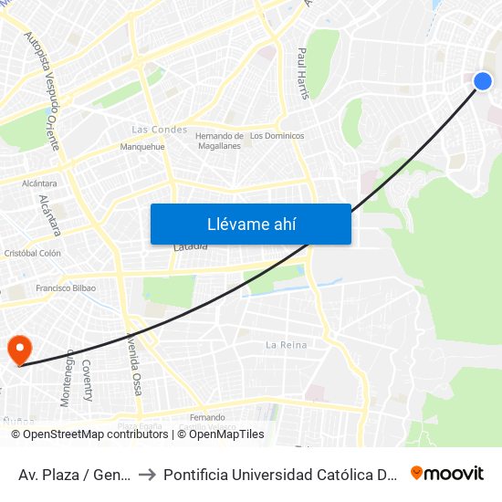 Av. Plaza / General Blanche to Pontificia Universidad Católica De Chile (Campus Oriente) map