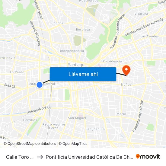 Calle Toro Mazotte to Pontificia Universidad Católica De Chile (Campus Oriente) map