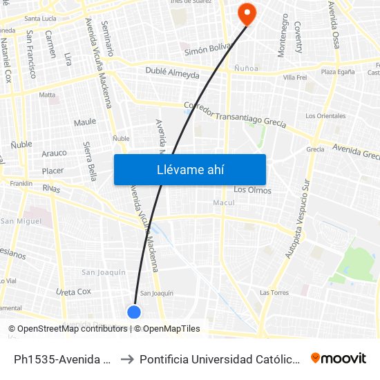 Ph1535-Avenida Haydn / Esq. Llico to Pontificia Universidad Católica De Chile (Campus Oriente) map