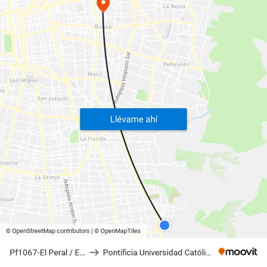 Pf1067-El Peral / Esq. Las Campanillas to Pontificia Universidad Católica De Chile (Campus Oriente) map