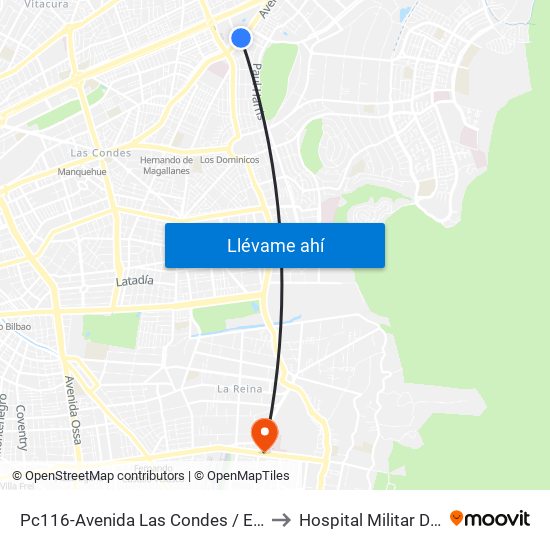 Pc116-Avenida Las Condes / Esq. G. Fuenzalida to Hospital Militar De Santiago map