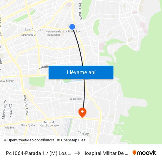 Pc1064-Parada 1 / (M) Los Dominicos to Hospital Militar De Santiago map