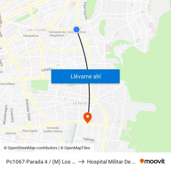 Pc1067-Parada 4 / (M) Los Dominicos to Hospital Militar De Santiago map
