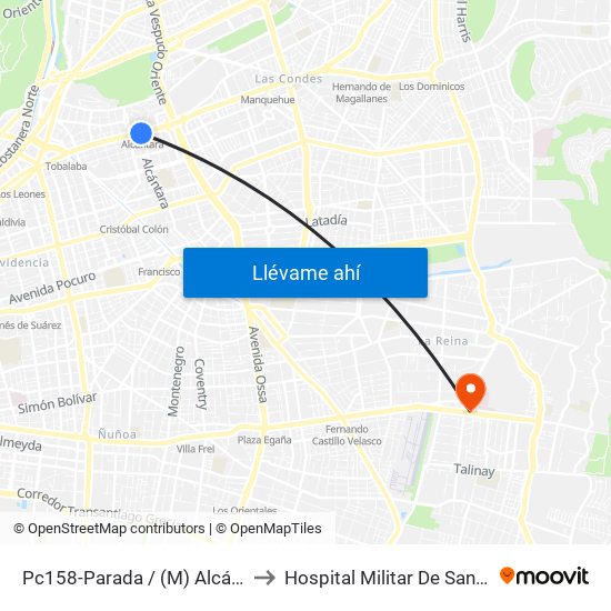 Pc158-Parada / (M) Alcántara to Hospital Militar De Santiago map