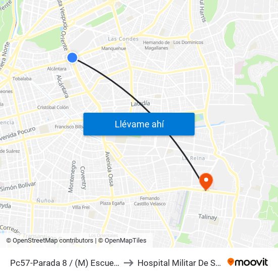 Pc57-Parada 8 / (M) Escuela Militar to Hospital Militar De Santiago map