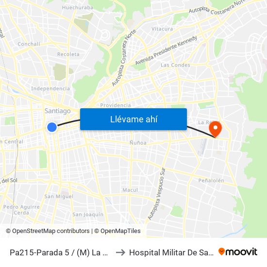 Pa215-Parada 5 / (M) La Moneda to Hospital Militar De Santiago map