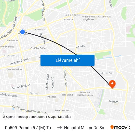 Pc509-Parada 5 / (M) Tobalaba to Hospital Militar De Santiago map