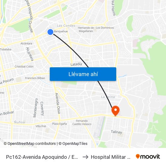 Pc162-Avenida Apoquindo / Esq. Rosa O'Higgins to Hospital Militar De Santiago map