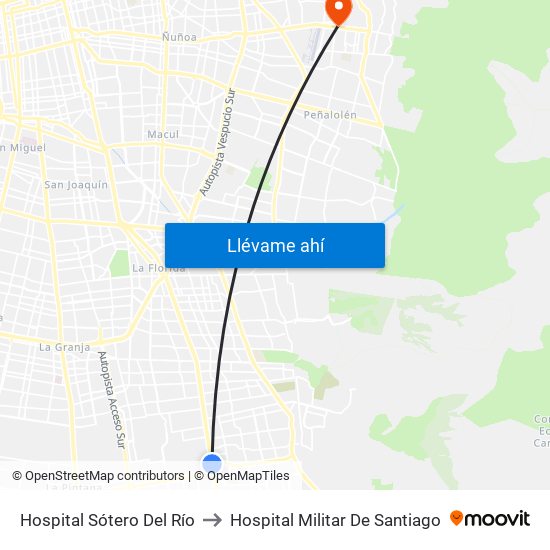 Hospital Sótero Del Río to Hospital Militar De Santiago map
