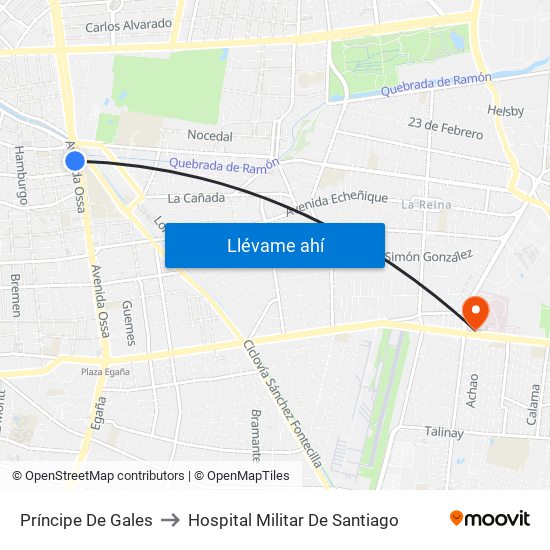 Príncipe De Gales to Hospital Militar De Santiago map