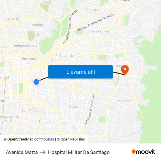 Avenida Matta to Hospital Militar De Santiago map