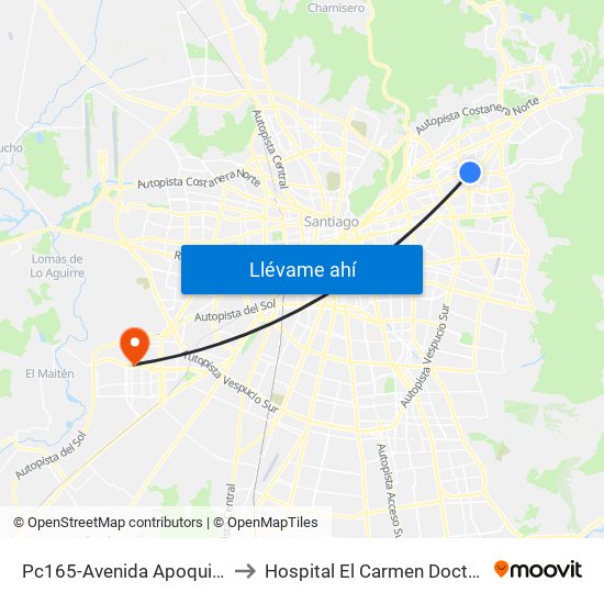 Pc165-Avenida Apoquindo / Esq. E. Dell'Orto to Hospital El Carmen Doctor Luis Valentín Ferrada map