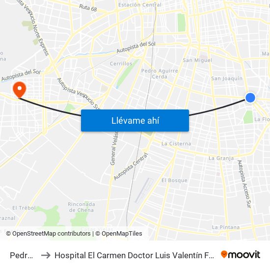 Pedrero to Hospital El Carmen Doctor Luis Valentín Ferrada map