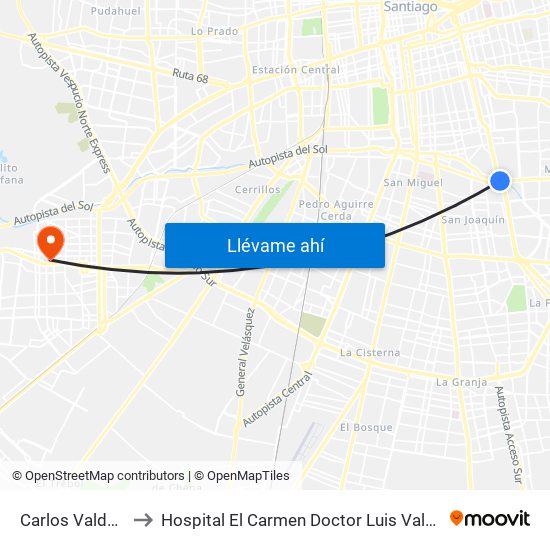 Carlos Valdovinos to Hospital El Carmen Doctor Luis Valentín Ferrada map