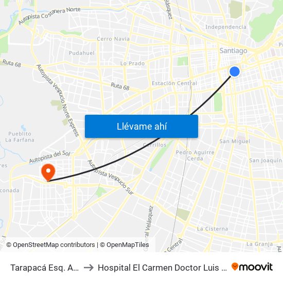 Tarapacá Esq. Arturo Prat to Hospital El Carmen Doctor Luis Valentín Ferrada map