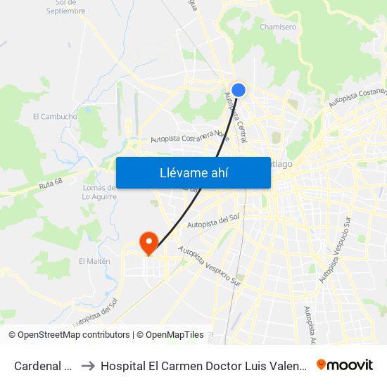 Cardenal Caro to Hospital El Carmen Doctor Luis Valentín Ferrada map